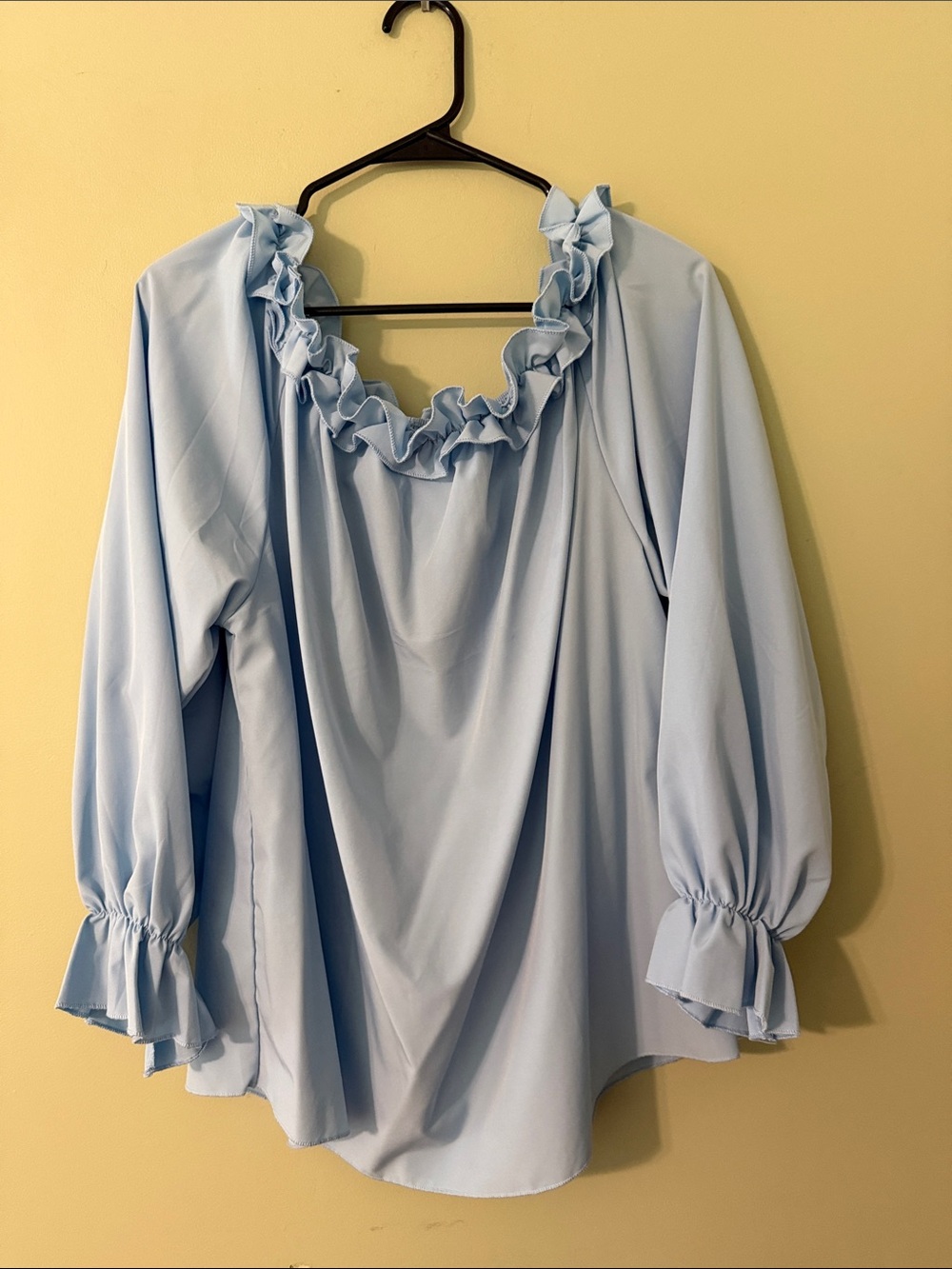 SHEIN Pale Blue Ruffle-Trim Square Neck Blouse